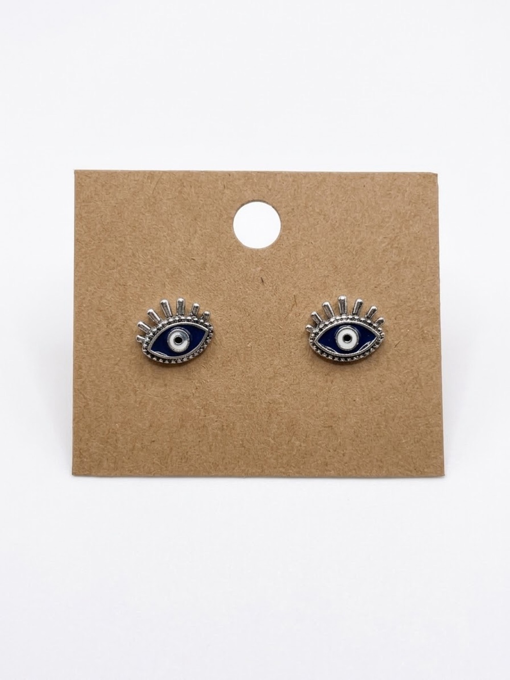 Evil Eye Stud Earrings - Navy and Silver